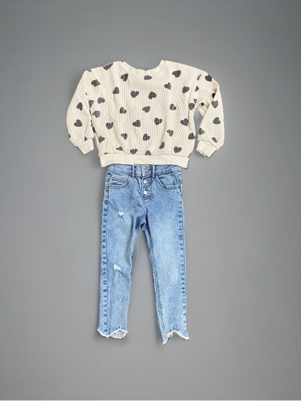 Zara Toddler Girls Hearts Long Sleeve & Distressed Denim Set Size 3-4